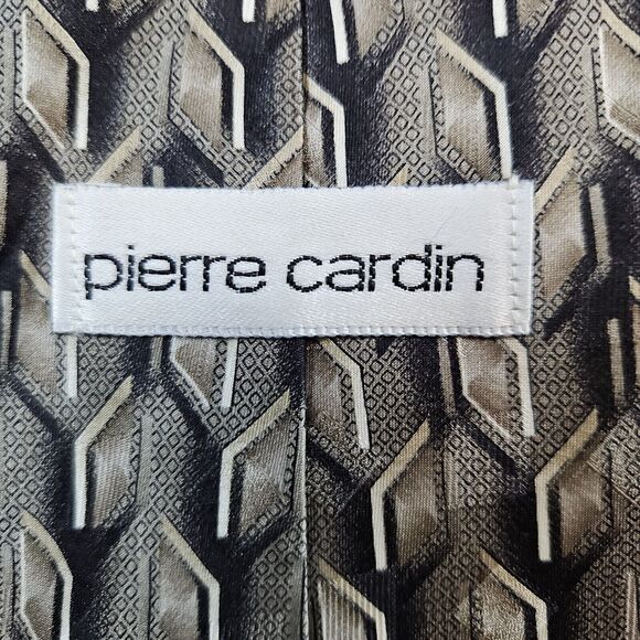 Pierre Cardin Necktie Geometric Black‎ & Beige All Silk Made In USA 4"x59" - Picture 5 of 9
